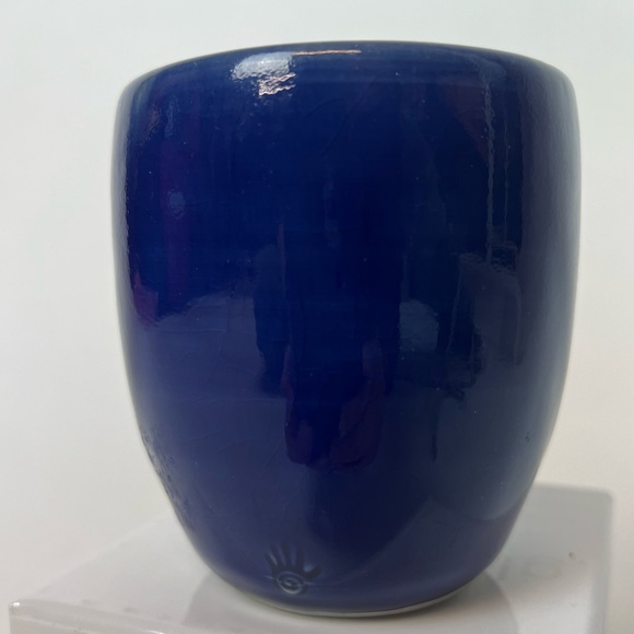Handmade Cobalt Blue Ceramic pottery cup with small  Healing Hand stamp Signed - Picture 6 of 13